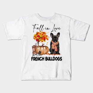 Fall In Love With Scarf Black French Bulldog Kids T-Shirt